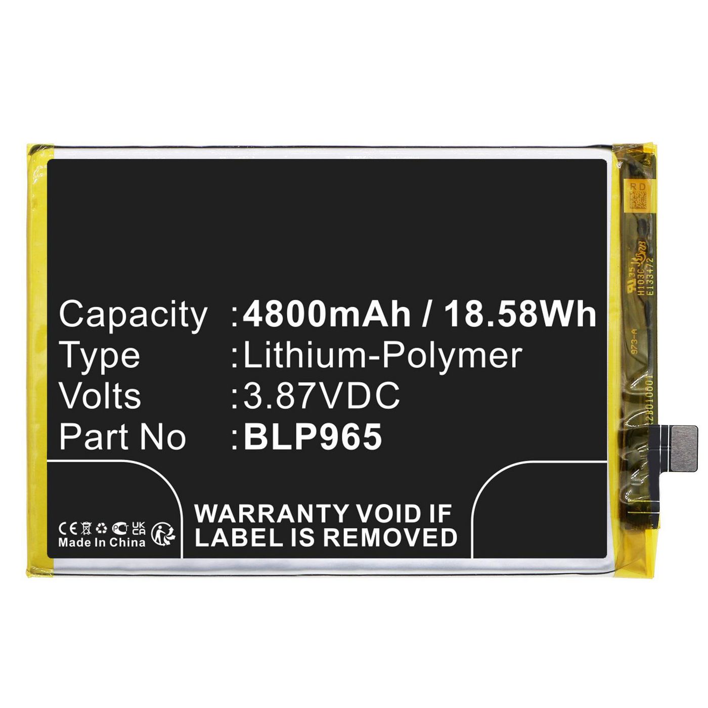 Battery 18.58Wh 3.87V 4800mAh 