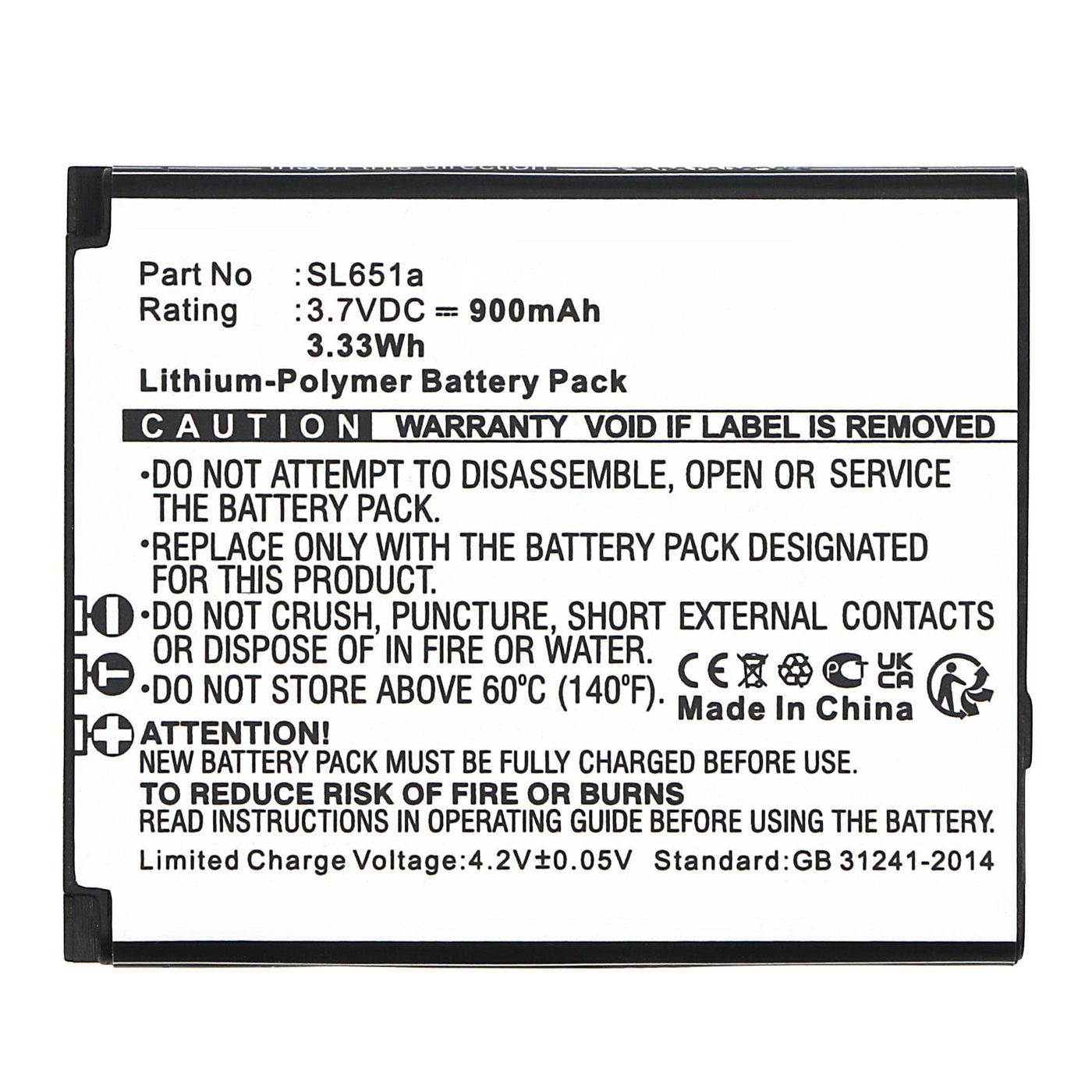 Battery 3.7V 900mAh 3.33Wh 
