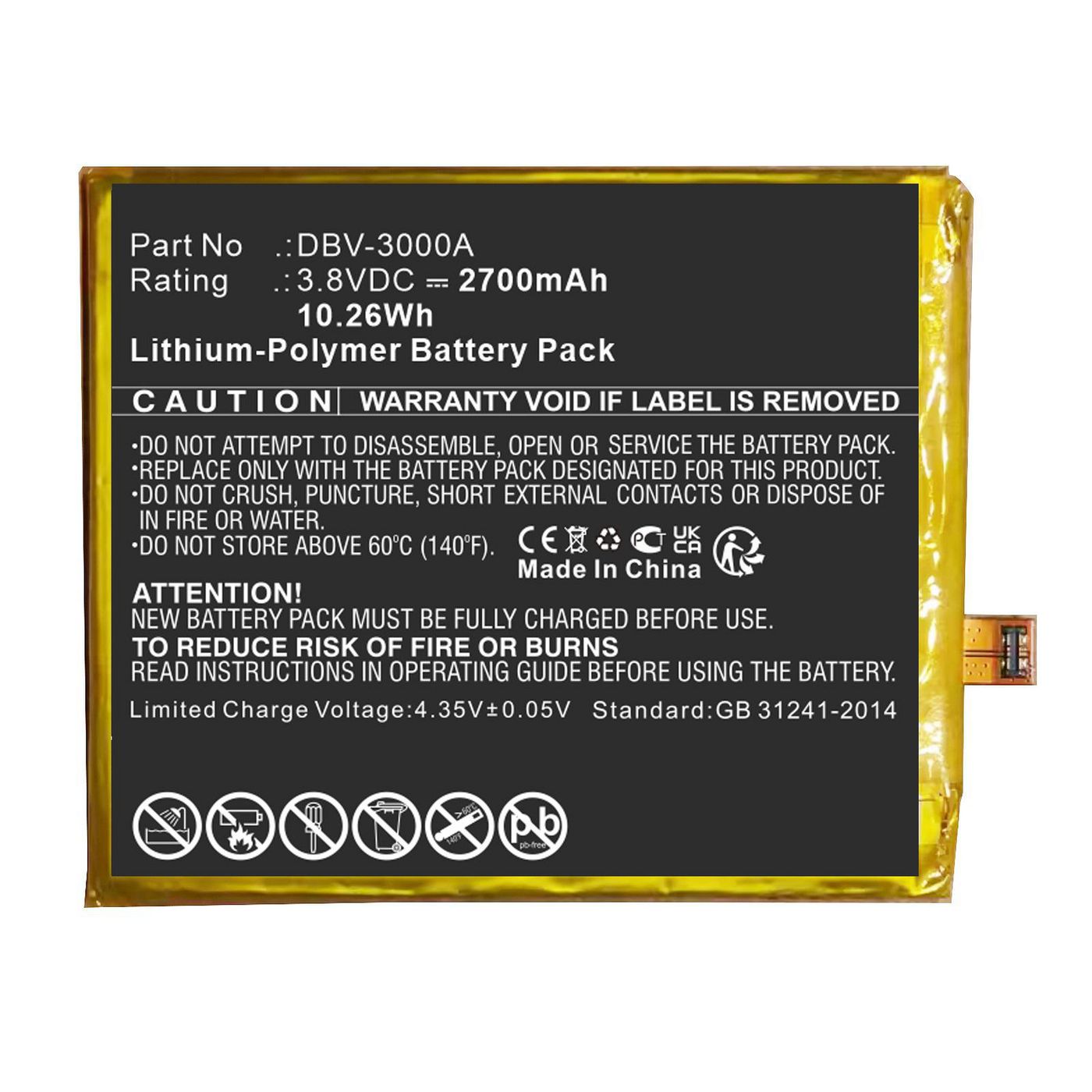 Battery 3.8V 2700mAh 10.26Wh 
