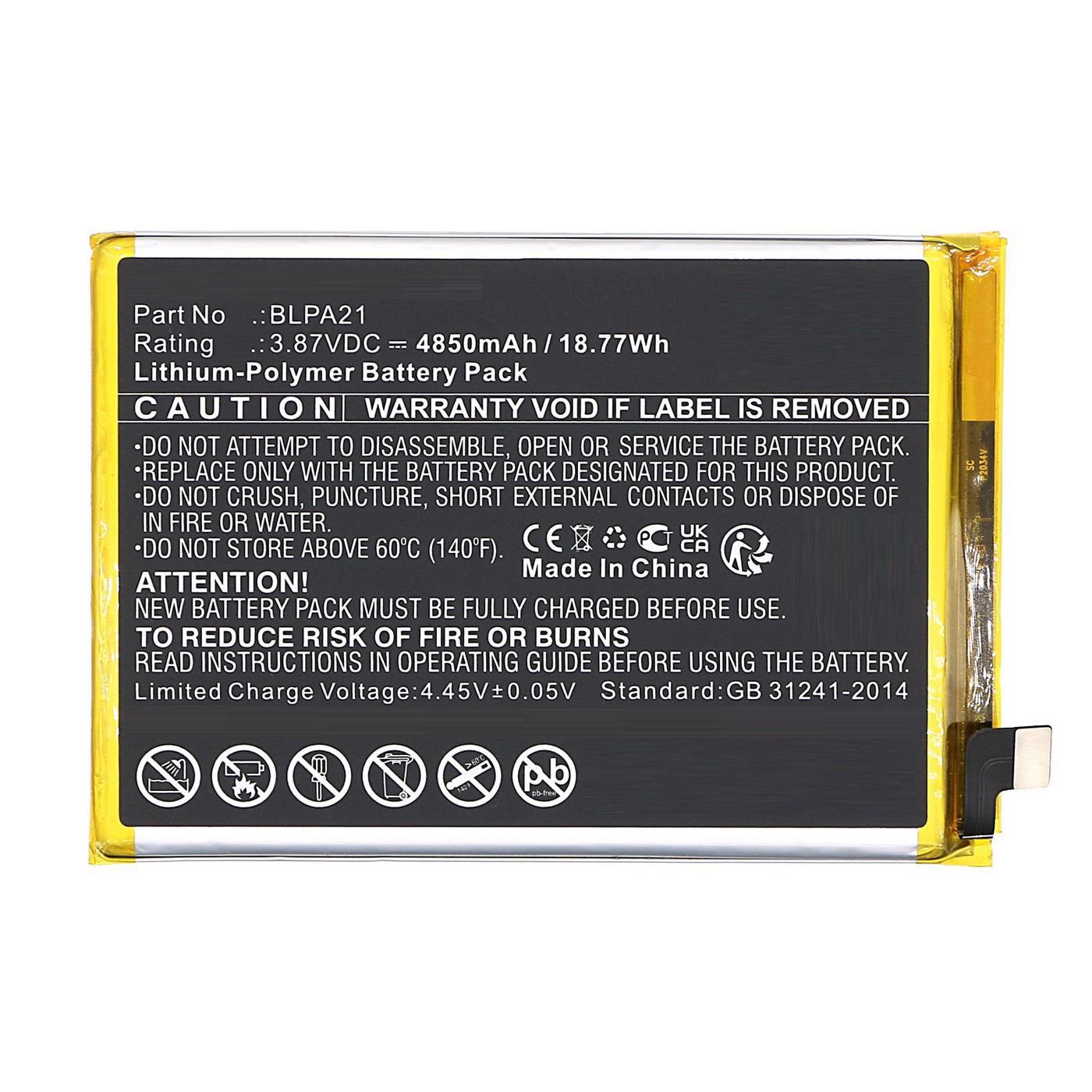 Battery 3.87V 4850mAh 18.77Wh 
