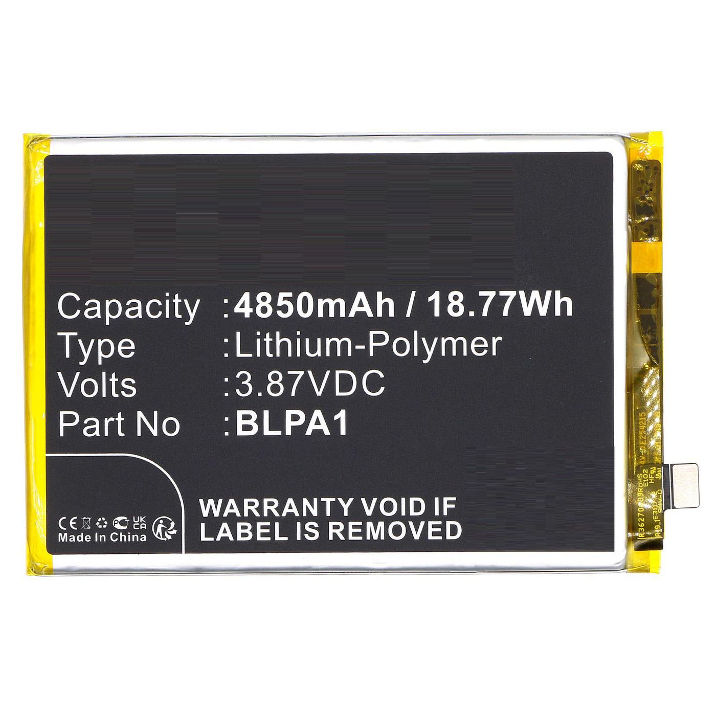 Battery 3.87V 4850mAh 18.77Wh