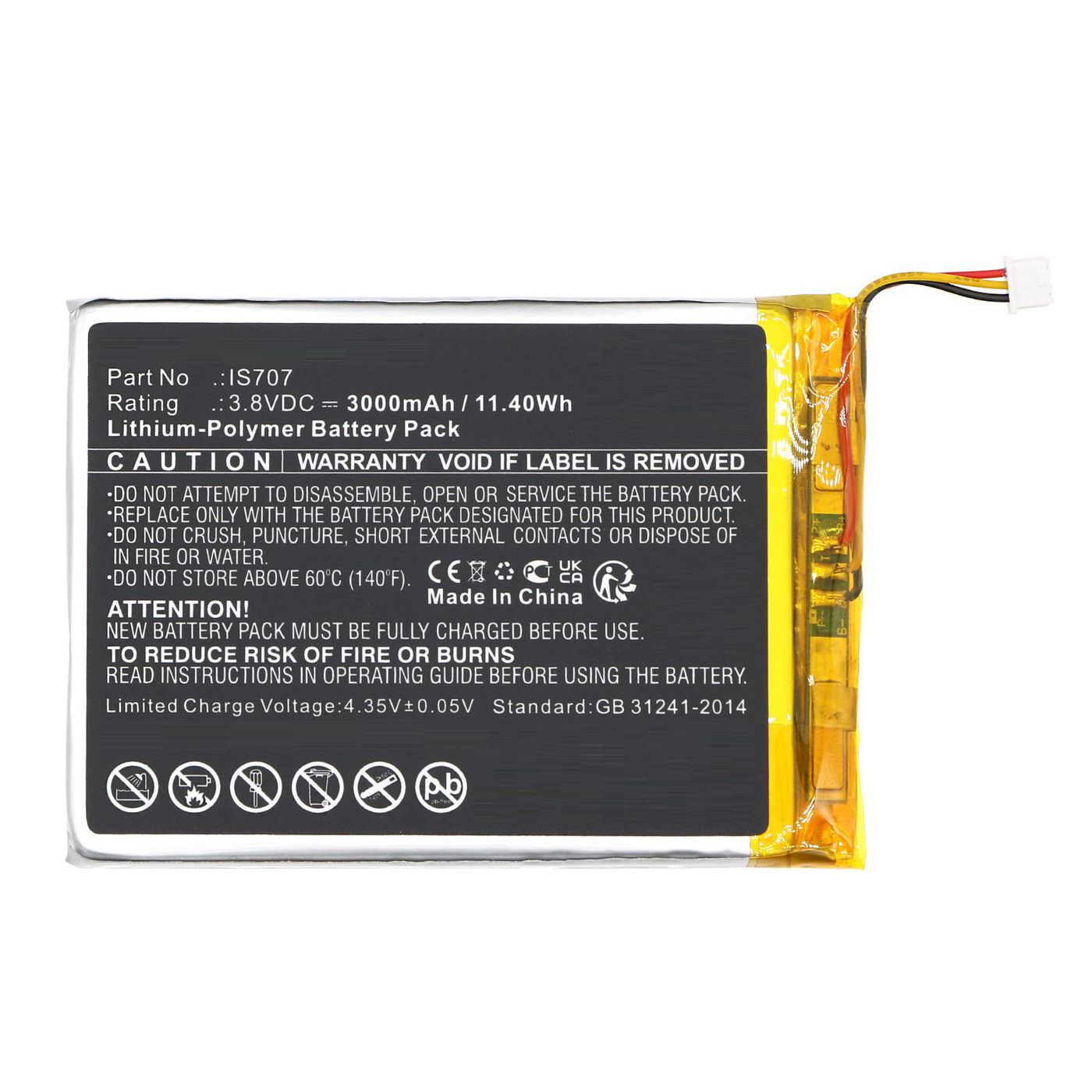 Battery 3.8V 3000mAh 11.40Wh 