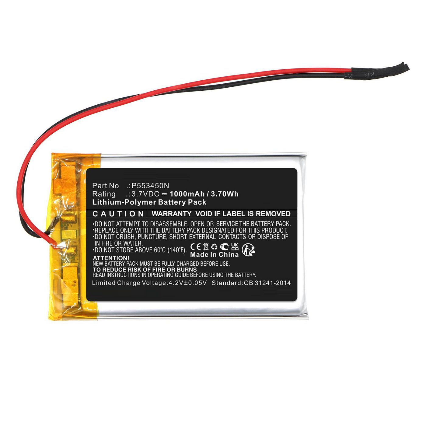 Battery 3.7V 1000mAh 3.70Wh