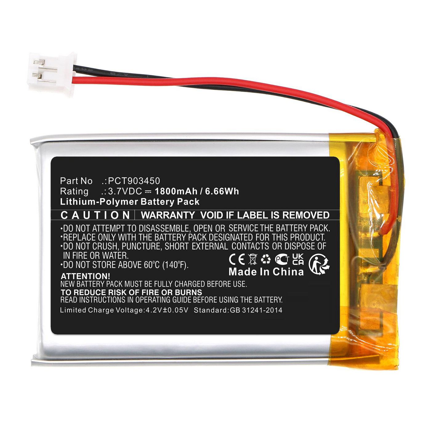 Battery 3.7V 1800mAh 6.66Wh