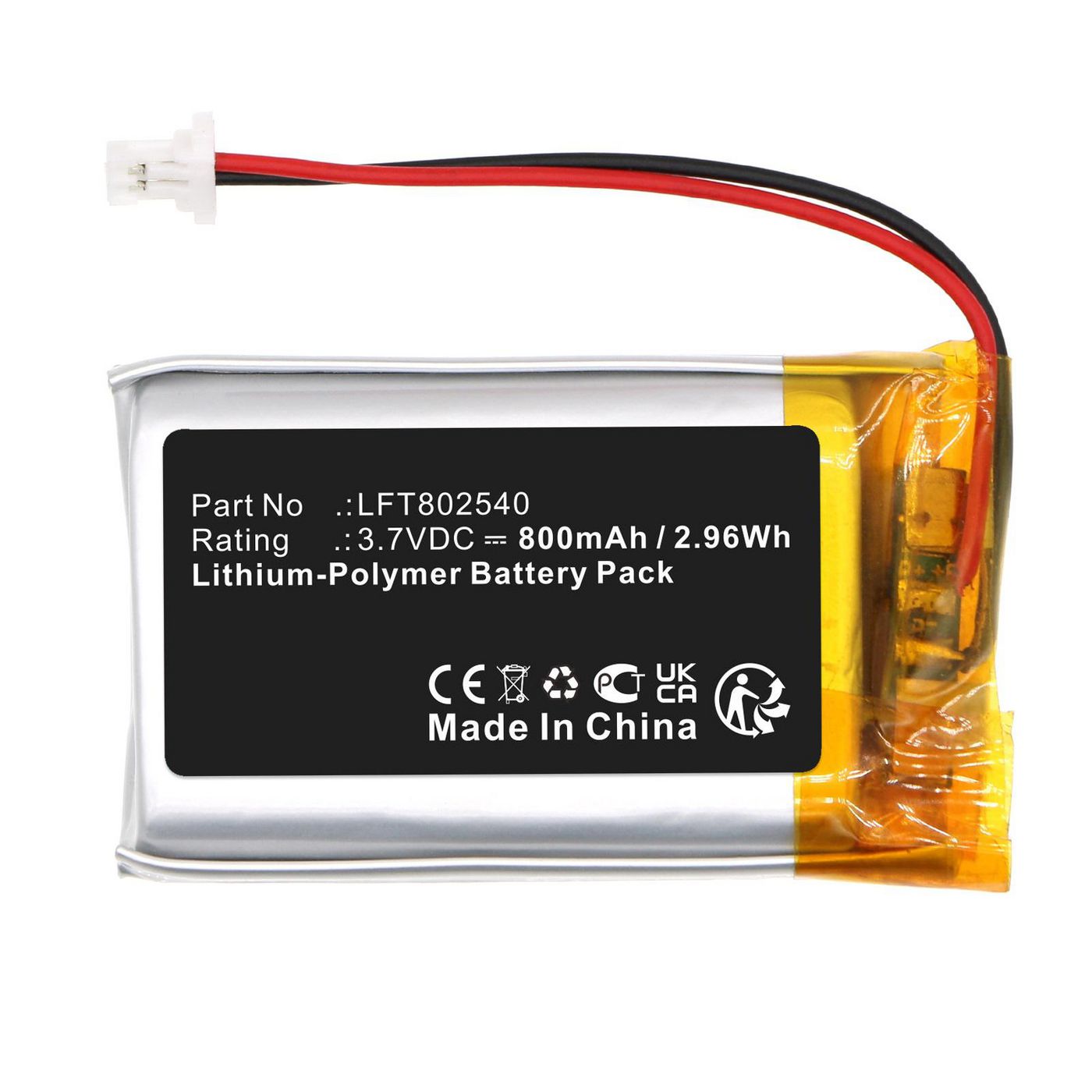 Battery 3.7V 800mAh 2.96Wh 