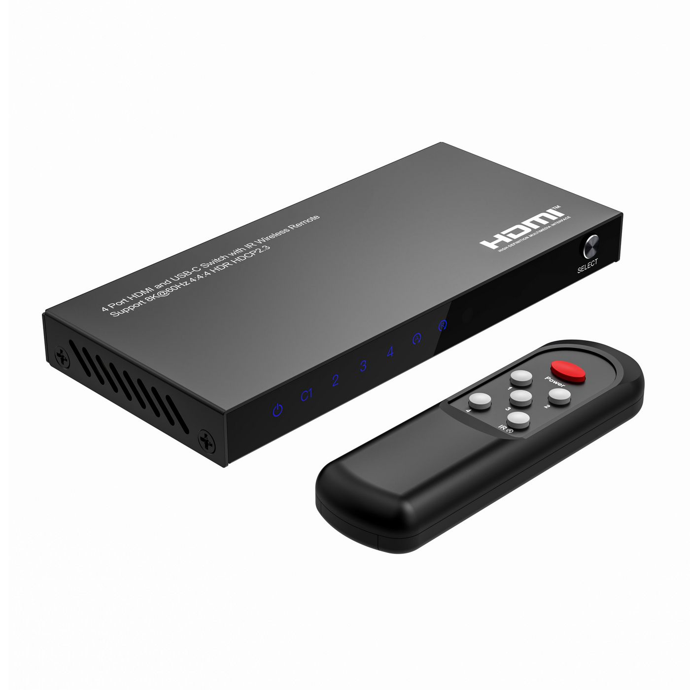 Перемикач USB-C та HDMI 8K@60Hz 4x1, HDCP 2.3, з пультом ДК
