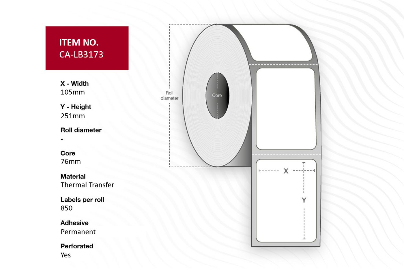 Label 105 x 251mm, Core 76mm,
