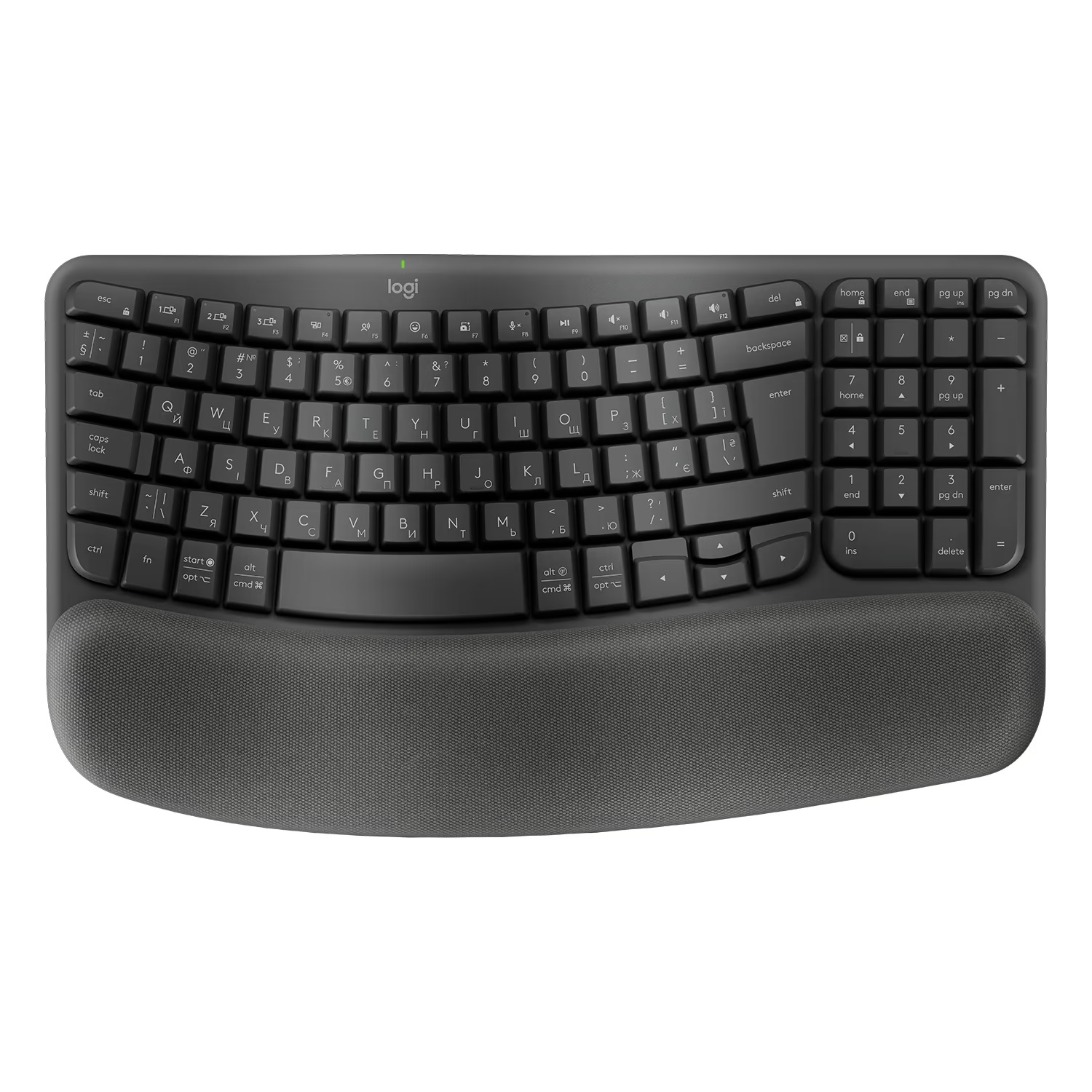 Клавіатура бездротова Wave Keys ergonomic, графітова Logitech (920-012304)