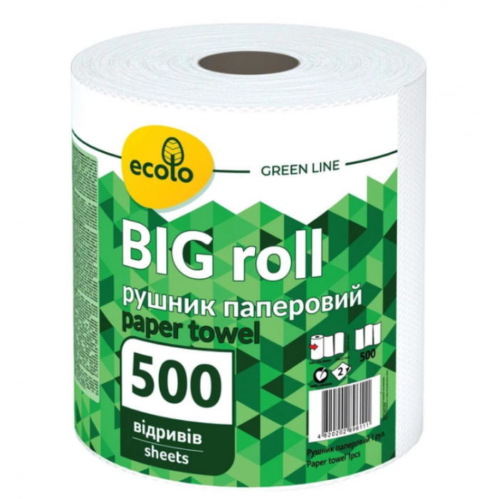 Рушники паперові Big Roll 1 рулон, 2 шари, білі Ruta Ecolo (58769922)