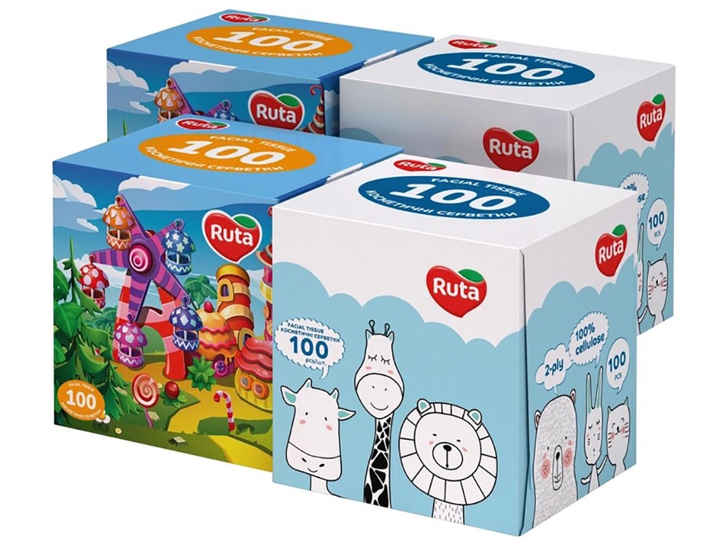 Серветки косметичні Kids 100 арк, 2 шари, білі куб Ruta (58770147)