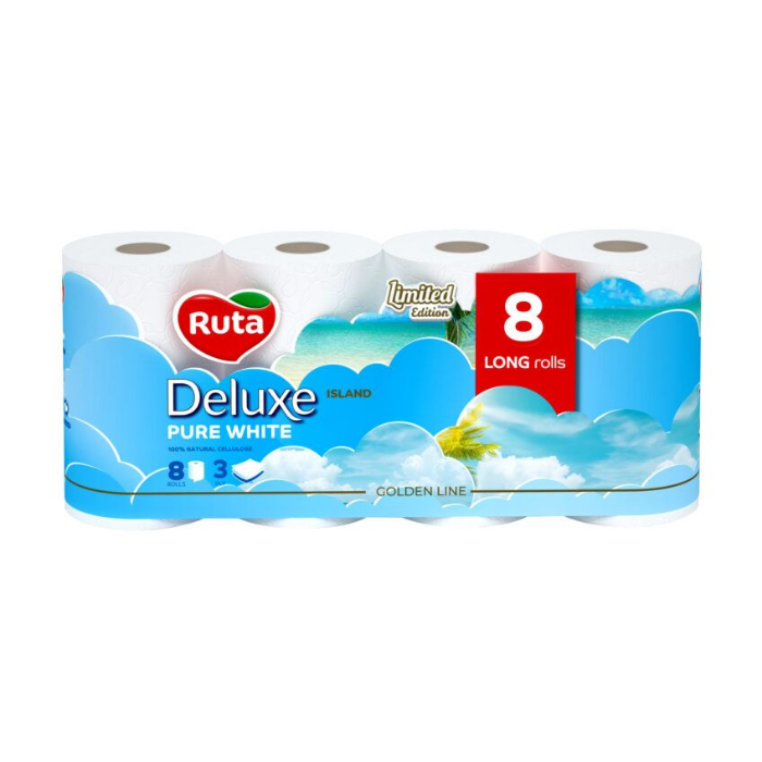 Папір туалетний Pure White Deluxe 8 рулони, 3 шари, білий Ruta (58770174)