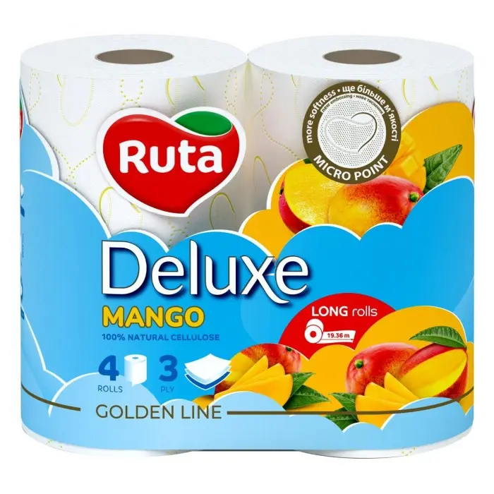 Папір туалетний Pure White Deluxe 4 рулони, 3 шари, білий манго Ruta (58770541)