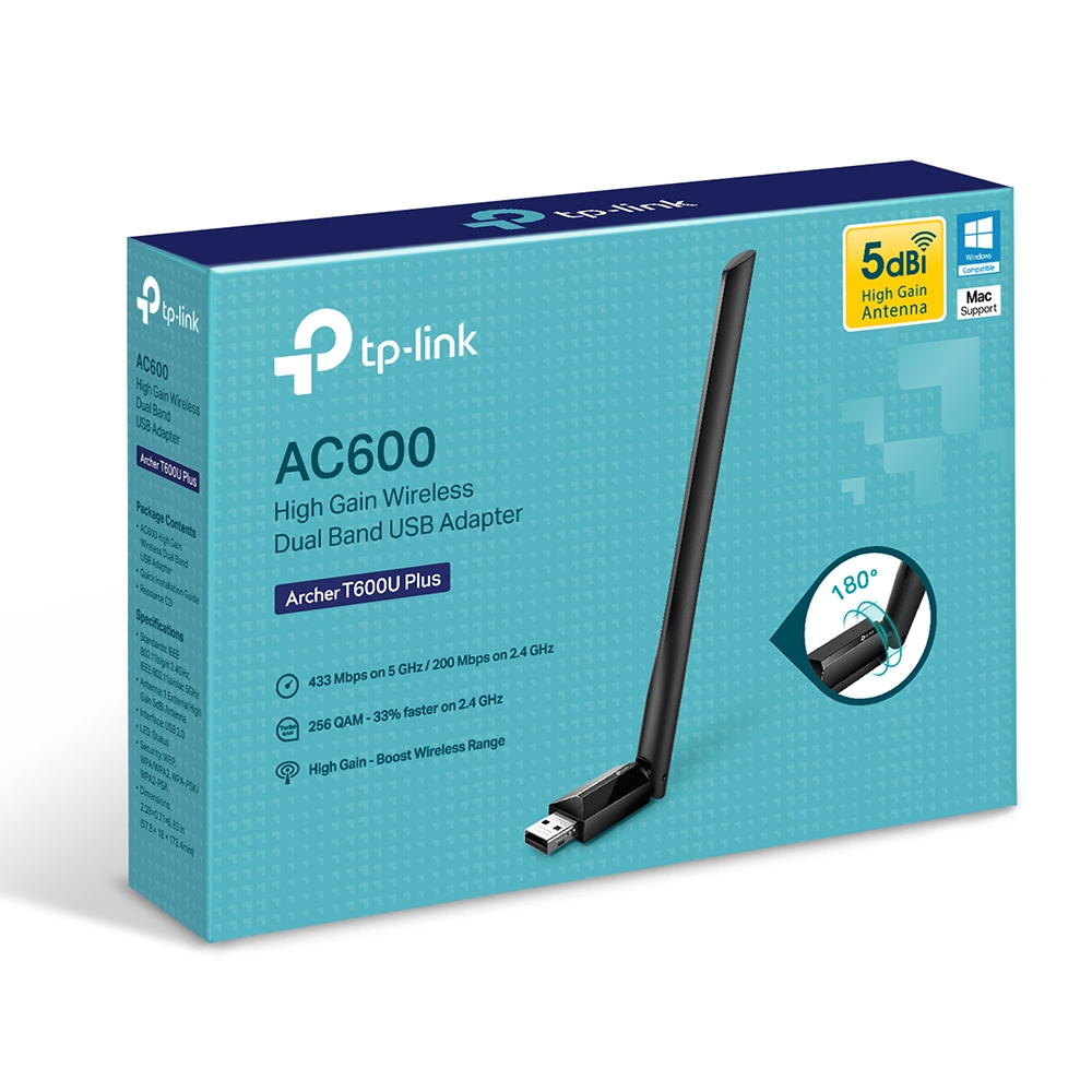 Бездротовий мережевий USB адаптер TP-Link AC600/USB 2.0/1 high gain antenna Archer T600U Plus