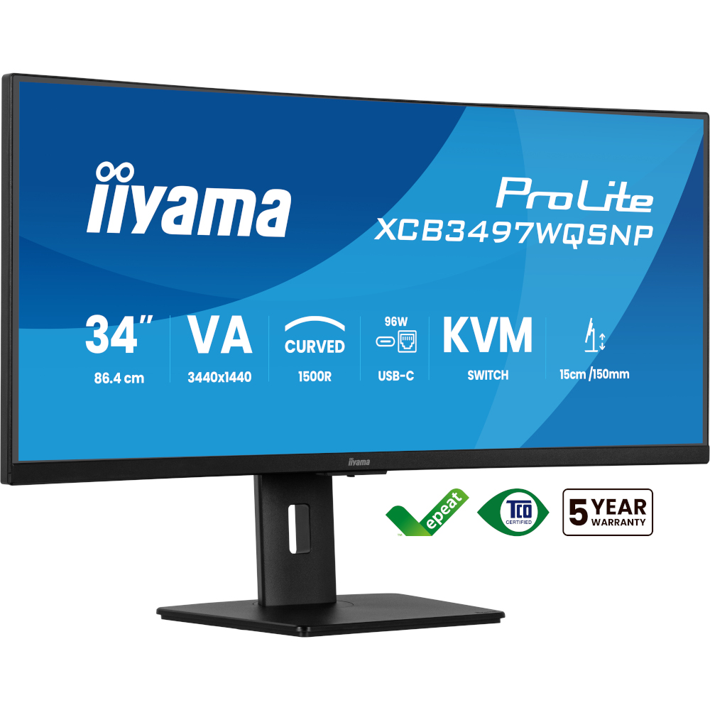 34.1" 21:9 VA UWQHD вигнутий РК монітор, 0.4 мс, 1 20 Гц, FreeSync, HDR, 1xHDMI 2.0/1xHDMI 1.4/1xDP 1 XCB3497WQSNP-B1