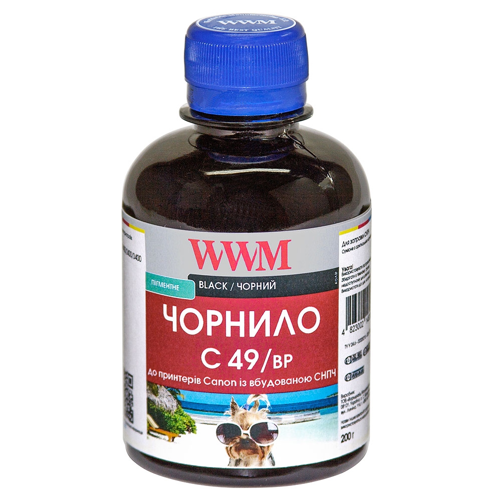 Чернило WWM GI-490BK для Canon Pixma G1400/2400/3400 200г Black Пигментные (C49/BP)