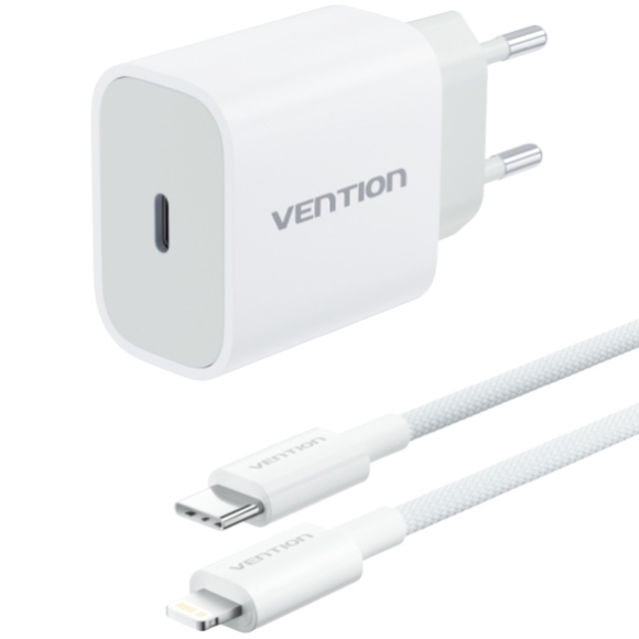 Зарядний пристрій 1xUSB-C 20W + USB-C to Lightning cable М-М White Vention