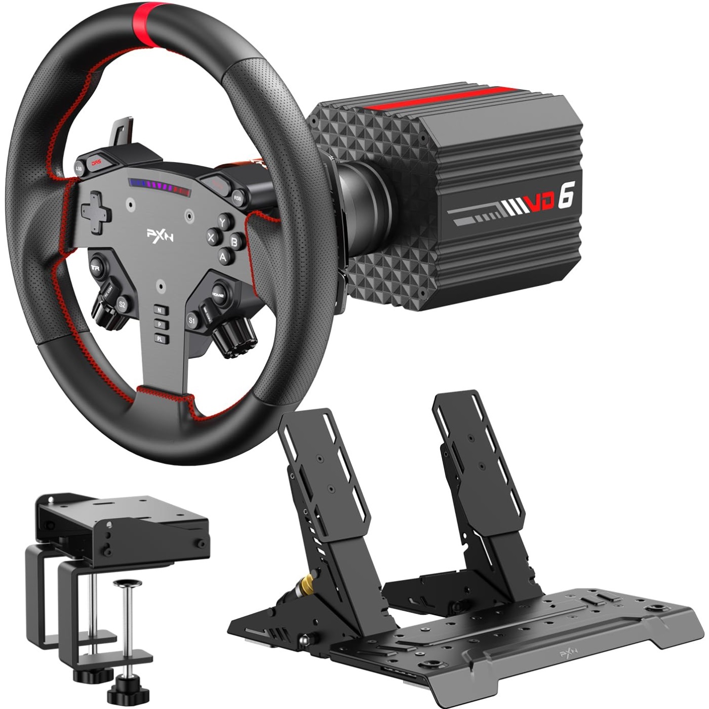Кермо і педалі PXN VD6 Bundle for PC, 19кн., подв. педалі,кермо WAS 280мм