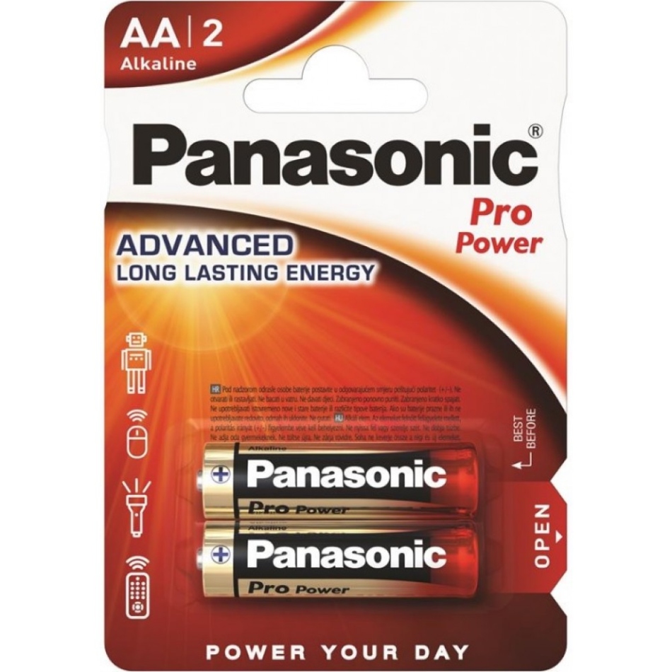 Батарейка AA, 1.5V, PRO POWER лужна, Panasonic, блістер. 2шт.