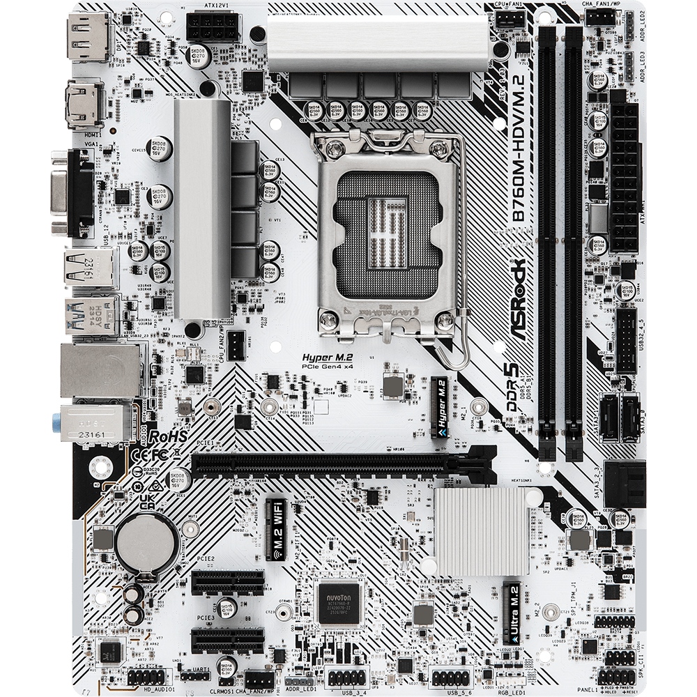 ASRock B760M-HDV/M.2 (1700/B760, 2*DDR5, 1xPCIex16, 4xSATA, 2xM.2, 2.5GLan, 7.1ch, mATX)