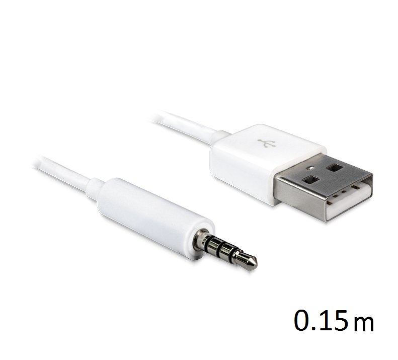 Кабель Audio USB для iPod Shuffle Jack TRRS M -> USB AM, 0,15 м. білий