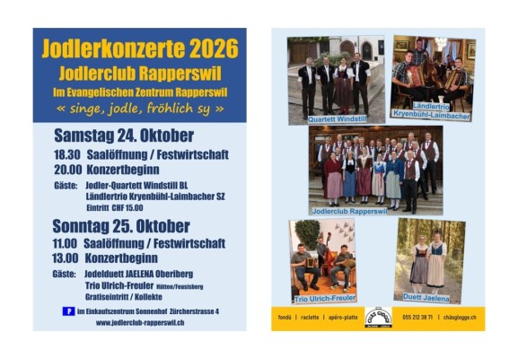 Jodlerkonzerte 2026 Jodlerclub Rapperswil