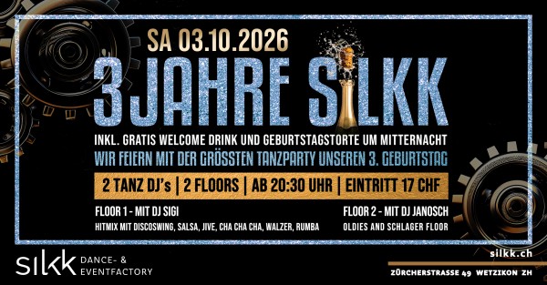 Fiesta de Baile Silkk de 3 Años con Bebida de Bienvenida Gratis