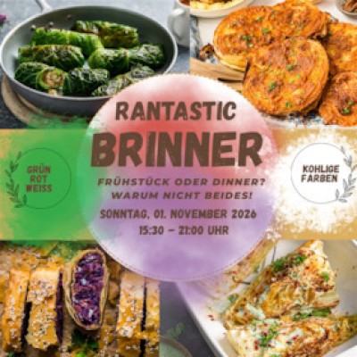 Rantastic Brinner – Desayuno y Cena juntos - Verde, Rojo, Blanco - Colores terrosos en el buffet