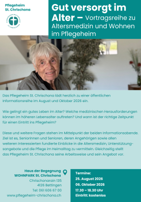 Gut versorgt im Alter – Vortragsreihe zu Altersmedizin und Wohnen im Pflegeheim
