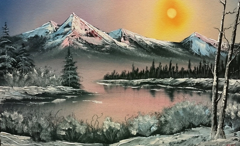 NATURENA: Óleo sobre lienzo de Bob Ross - Paisaje invernal