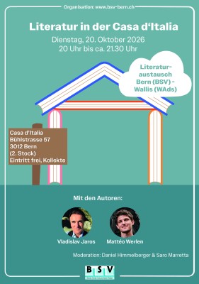 Literatura en la Casa d'Italia - Intercambio literario Bern-Wallis. Lectura acompañada musicalmente con Vladislav Jaros y Mattéo Werlen