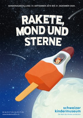 Rocket, moon and stars