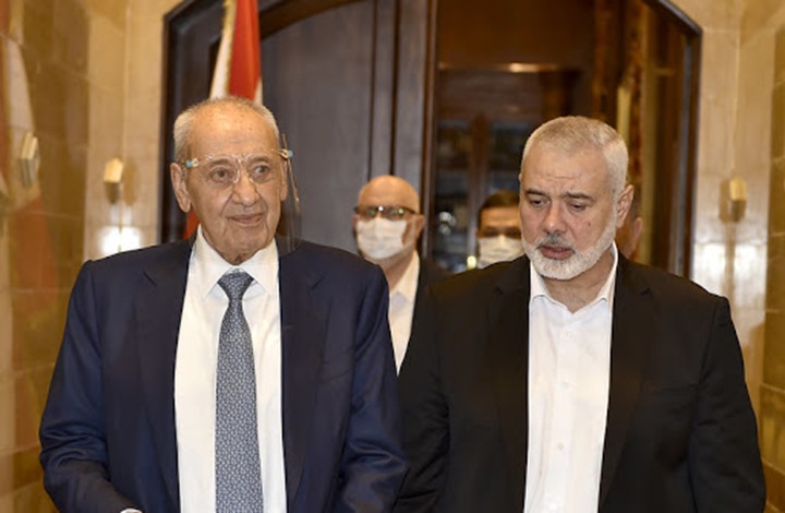 هنية يلتقي رئيس مجلس النواب اللبناني ويتحدث عن المخيمات