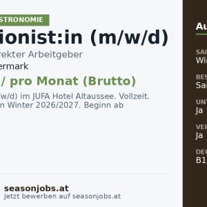 Rezeptionist:in (m/w/d) — Altaussee, Steiermark
