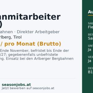 Seilbahnmitarbeiter (m/w/d) — St. Anton am Arlberg, Tirol