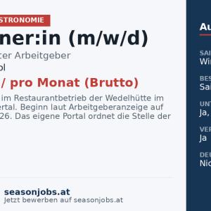 Barkellner:in (m/w/d) — Kaltenbach, Tirol