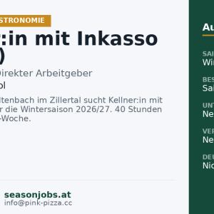 Kellner:in mit Inkasso (m/w/d) — Kaltenbach, Tirol