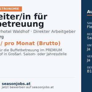Mitarbeiter/in für Buffetbetreuung — Großarl, Salzburg