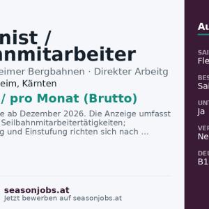 Maschinist / Seilbahnmitarbeiter (m/w/d) — Bad Kleinkirchheim, Kärnten