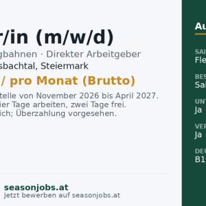 Kassier/in (m/w/d) — Irdning-Donnersbachtal, Steiermark