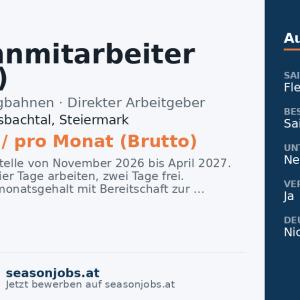 Seilbahnmitarbeiter (m/w/d) — Irdning-Donnersbachtal, Steiermark