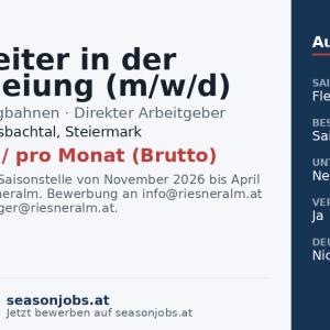 Mitarbeiter in der Beschneiung (m/w/d) Vollzeit, befristet — Irdning-Donnersbachtal, Steiermark