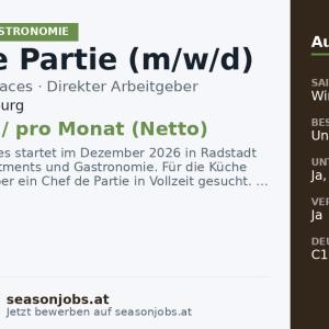 Chef de Partie (m/w/d) — Radstadt, Salzburg