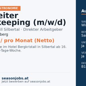Mitarbeiter Housekeeping (m/w/d) — Silbertal, Vorarlberg