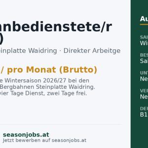 Seilbahnbedienstete/r (m/w/d) — Waidring, Tirol