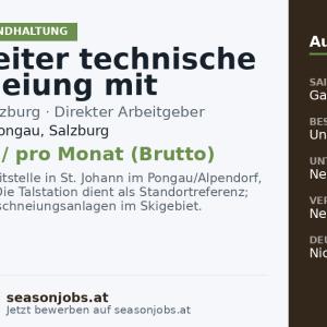 Mitarbeiter technische Beschneiung mit Berufserfahrung (m/w/d) – Ganzjahresstelle — St. Johann im Pongau, Salzburg