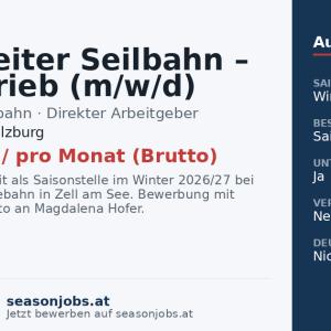 Mitarbeiter Seilbahn – Liftbetrieb (m/w/d) — Zell am See, Salzburg