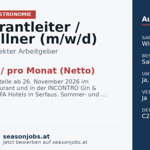 Restaurantleiter / Oberkellner (m/w/d) — Serfaus, Tirol