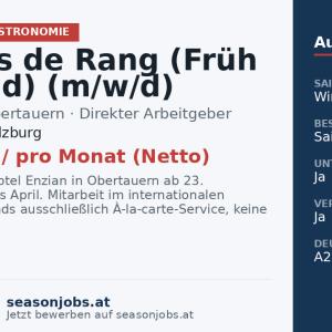 Commis de Rang (Früh + Abend) (m/w/d) — Obertauern, Salzburg