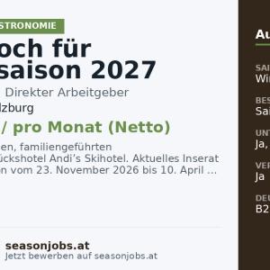 Alleinkoch für Wintersaison 2027 (m/w/d) — Obertauern, Salzburg
