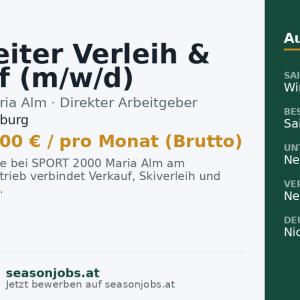 Mitarbeiter Verleih & Verkauf (m/w/d) — Maria Alm, Salzburg